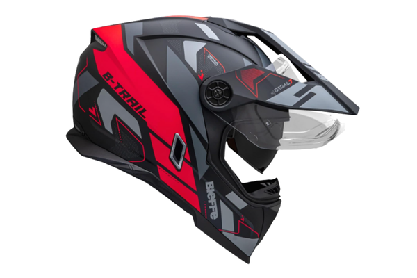 Capacete Moto Bieffe B-Trail Conquest Preto Fosco Vermelho com Óculos Interno
